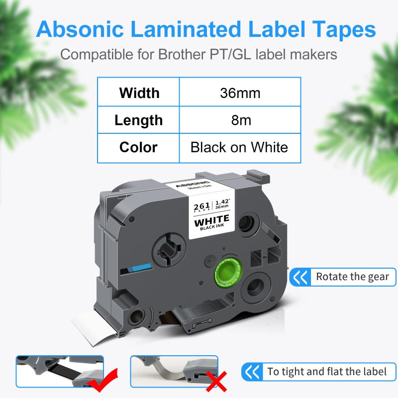Absonic 36mm Tz-261 Black on White Label Tape Compatible for Brother Tze-261 1-1/2'' P Touch Tz Tze 1.42' Laminated White Tz Tape for Ptouch PT-P910BT PT3600 PT9600 PT9700PC Label Maker, 3-Pack - Image 2